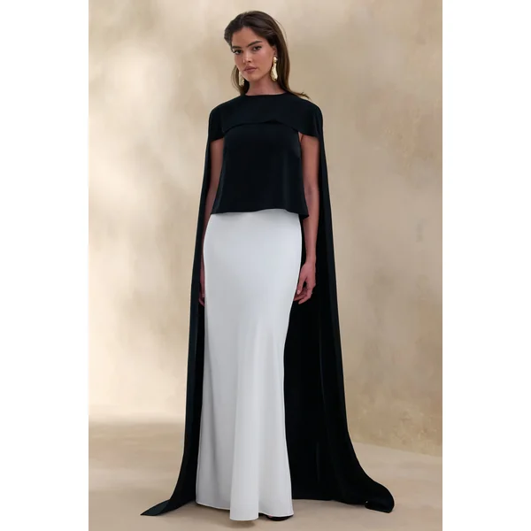 Aetheria | Top noir en satin à encolure haute avec cape