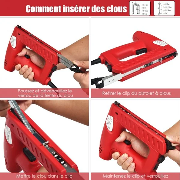 Agrafeuse/Cloueuse Electrique 2-en-1 avec 1200 Agrafes 1,4CM et 300 Clous de 1,5CM