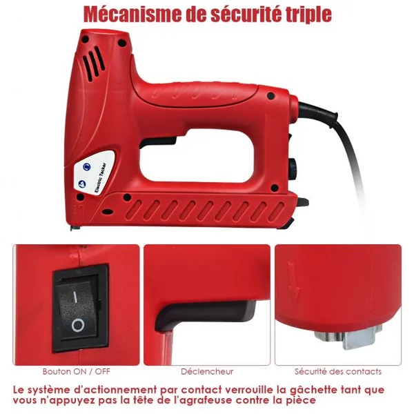 Agrafeuse/Cloueuse Electrique 2-en-1 avec 1200 Agrafes 1,4CM et 300 Clous de 1,5CM