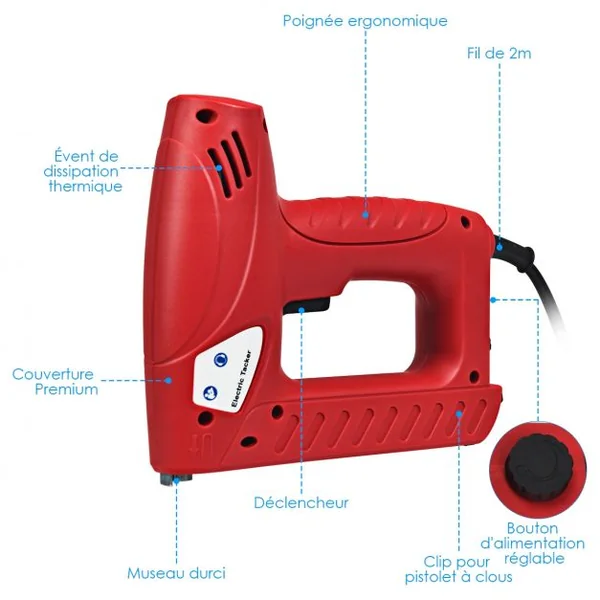 Agrafeuse/Cloueuse Electrique 2-en-1 avec 1200 Agrafes 1,4CM et 300 Clous de 1,5CM