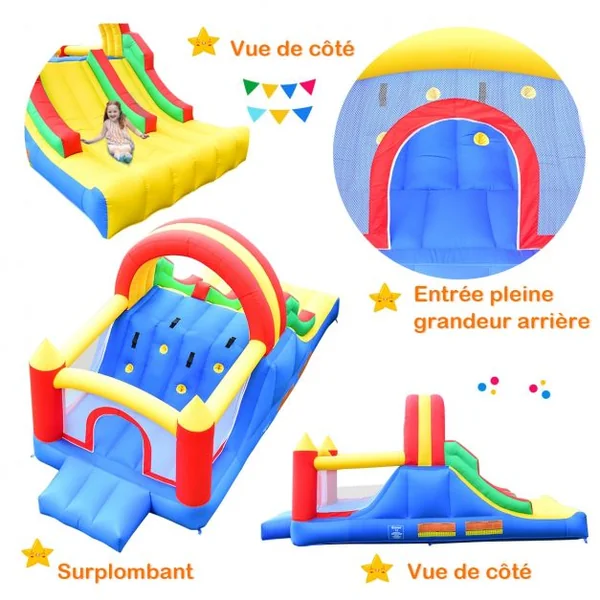 Aire de Jeux Gonflable avec 2 Toboggans Grand Mur d’Escalade Parc 5x2x2M Charge 80KG