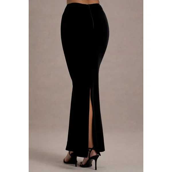 Alize | Jupe longue fendue en velours noir