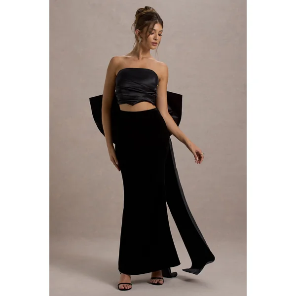 Alize | Jupe longue fendue en velours noir