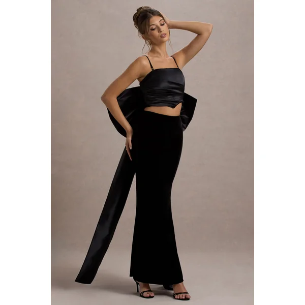Alize | Jupe longue fendue en velours noir
