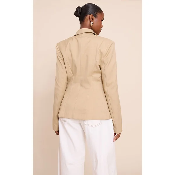 Almond Butter Blazer Ouvert Cintré À La Taille