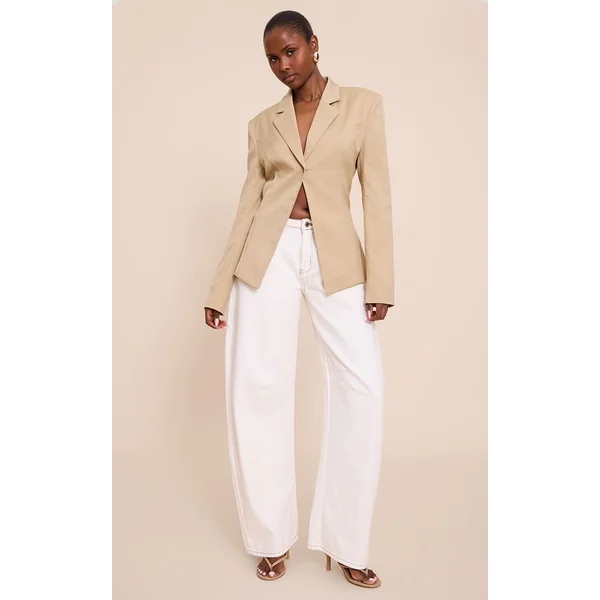 Almond Butter Blazer Ouvert Cintré À La Taille