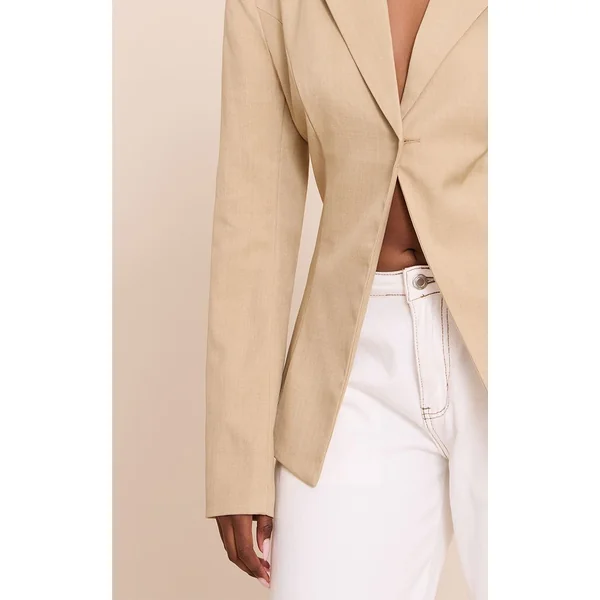 Almond Butter Blazer Ouvert Cintré À La Taille