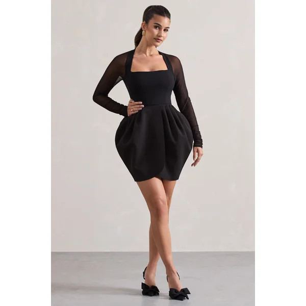 Alto | Mini-robe noire à décolleté carré et jupe bouffante