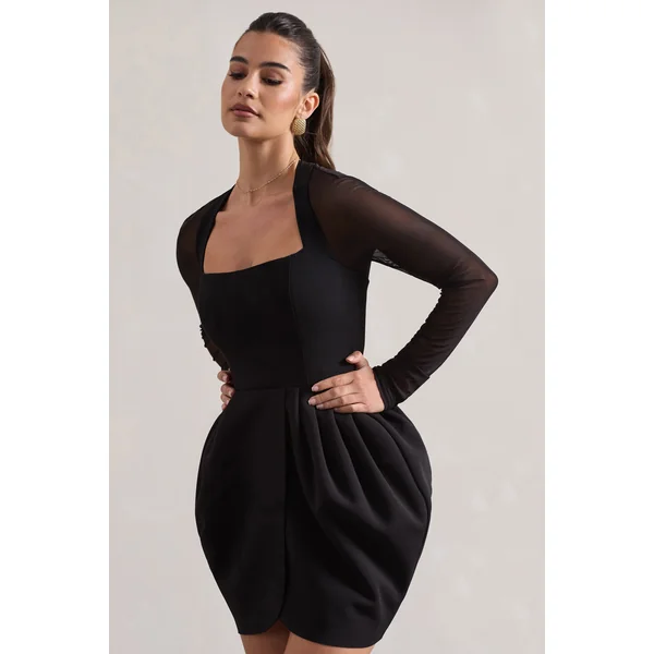 Alto | Mini-robe noire à décolleté carré et jupe bouffante