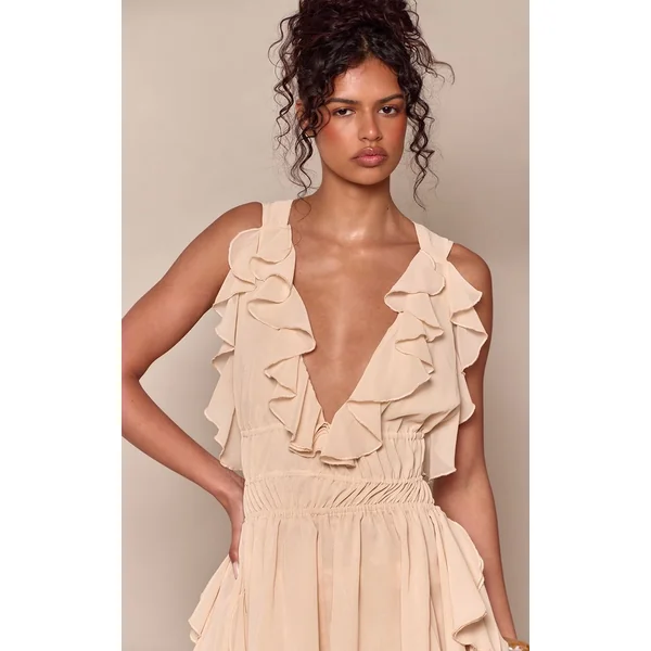 Amande Combi-short En Mousseline À Décolleté Plongeant Avec Détails À Volants