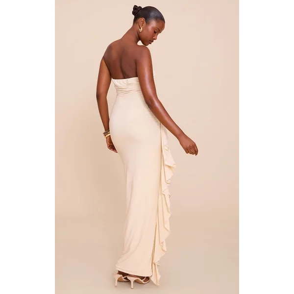 Amande Robe Maxi Bandeau À Double Couche En Tissu Slinky Avec Détails À Volants