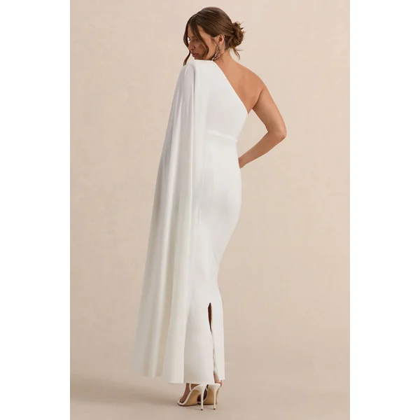 Amaryllis | Robe longue de maternité asymétrique blanche avec manches cape