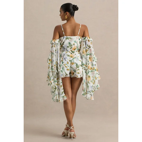 Anaya | Combishort en mousseline à imprimé floral citron avec manches longues