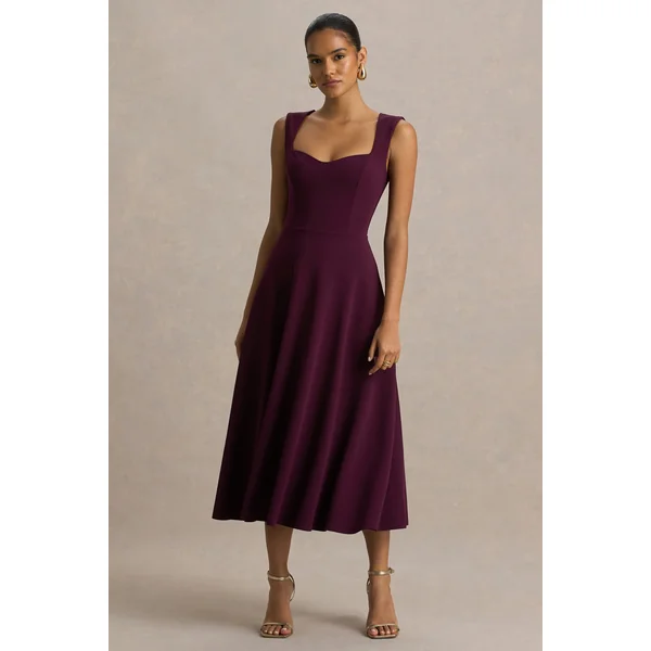 Andromeda | Robe Mi-Longue Bordeaux À Décolleté Cœur