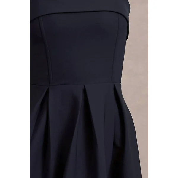 Annalise | Robe Mi-Longue Bleu Marine Évasée à Bandeau