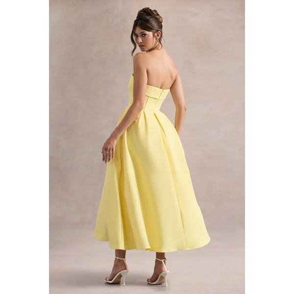 Annalise | Robe Mi-Longue Jaune Évasée à Bandeau