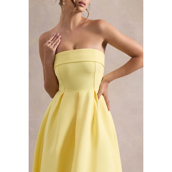 Annalise | Robe Mi-Longue Jaune Évasée à Bandeau