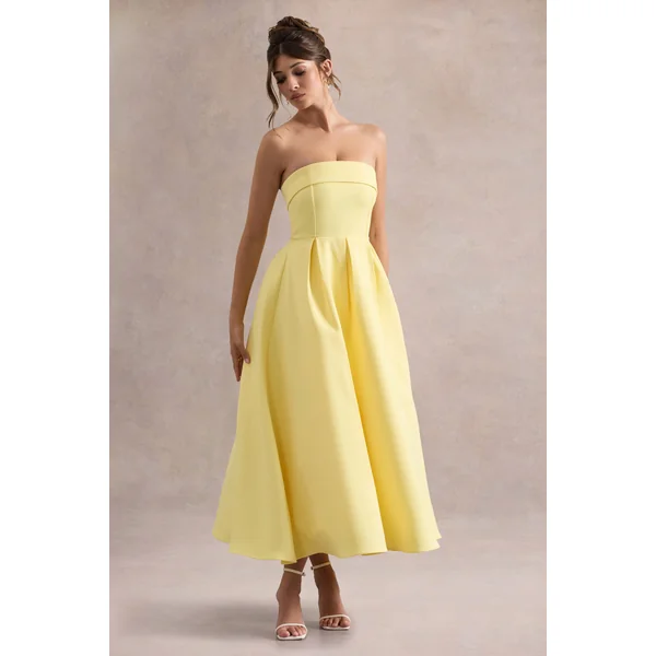 Annalise | Robe Mi-Longue Jaune Évasée à Bandeau