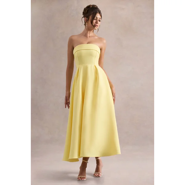 Annalise | Robe Mi-Longue Jaune Évasée à Bandeau