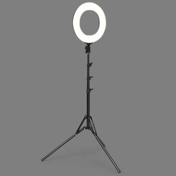 Anneau Rond d’Éclairage LED 3200-5500K pour Studio Photo 14 Pouces Trépied Réglable en Hauteur Accessoires Noir