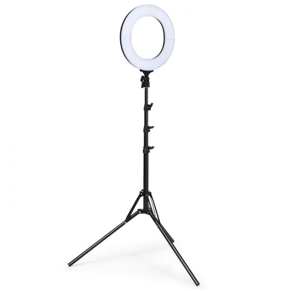 Anneau Rond d’Éclairage LED 3200-5500K pour Studio Photo 14 Pouces Trépied Réglable en Hauteur Accessoires Noir