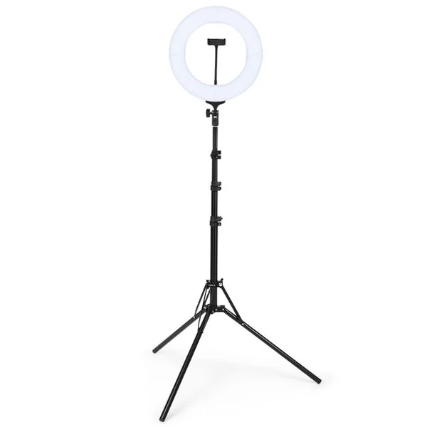 Anneau Rond d’Éclairage LED 3200-5500K pour Studio Photo 14 Pouces Trépied Réglable en Hauteur Accessoires Noir