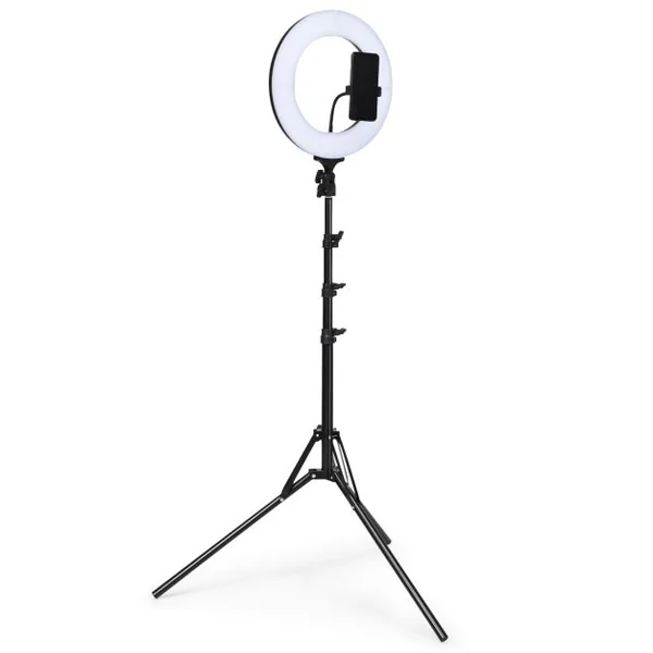 Anneau Rond d’Éclairage LED 3200-5500K pour Studio Photo 14 Pouces Trépied Réglable en Hauteur Accessoires Noir