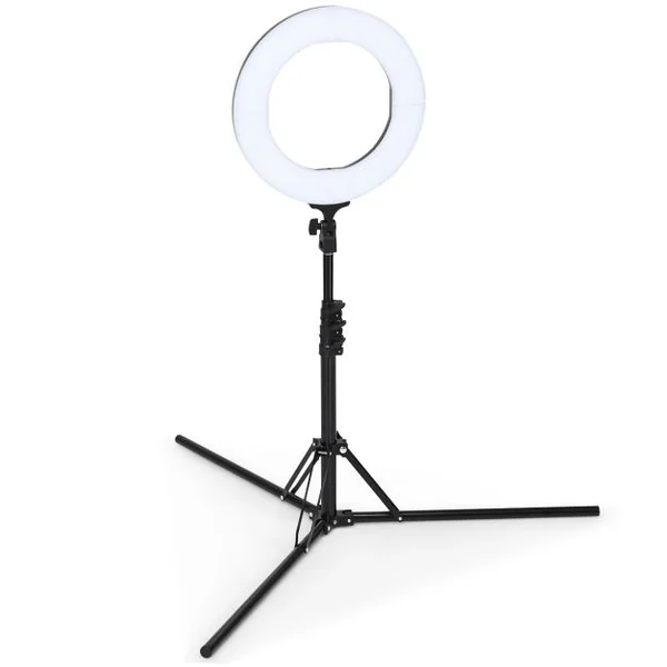Anneau Rond d’Éclairage LED 3200-5500K pour Studio Photo 14 Pouces Trépied Réglable en Hauteur Accessoires Noir