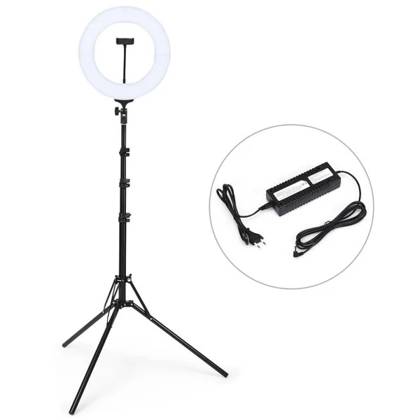 Anneau Rond d’Éclairage LED 3200-5500K pour Studio Photo 14 Pouces Trépied Réglable en Hauteur Accessoires Noir
