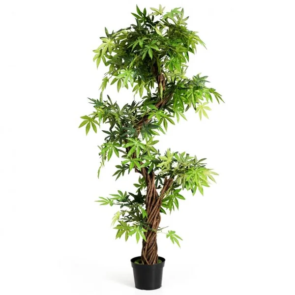 Arbre Artificiel en PVC Plante Artificielle en Pot Rempli de Ciment pour Intérieur ou Extérieur, 19x19x160cm, Vert