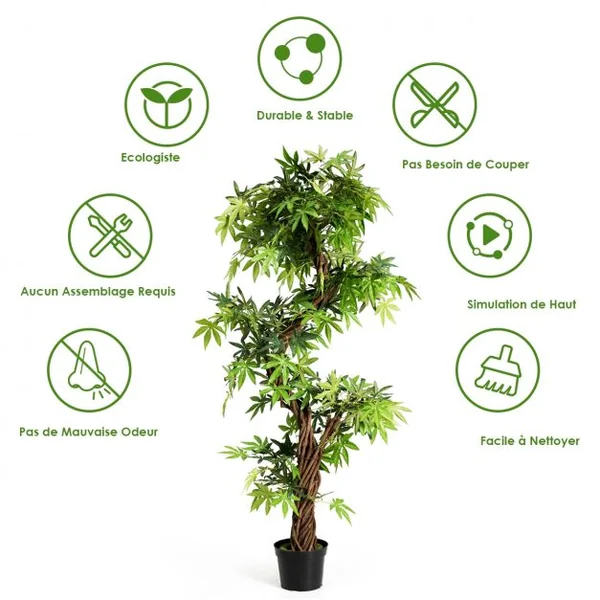 Arbre Artificiel en PVC Plante Artificielle en Pot Rempli de Ciment pour Intérieur ou Extérieur, 19x19x160cm, Vert