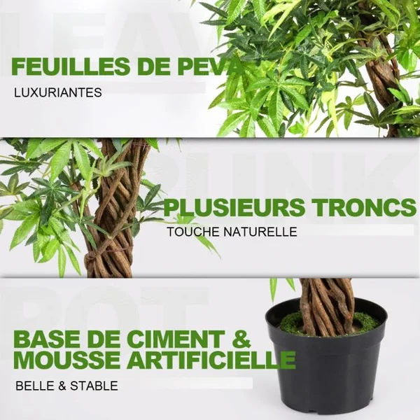 Arbre Artificiel en PVC Plante Artificielle en Pot Rempli de Ciment pour Intérieur ou Extérieur, 19x19x160cm, Vert