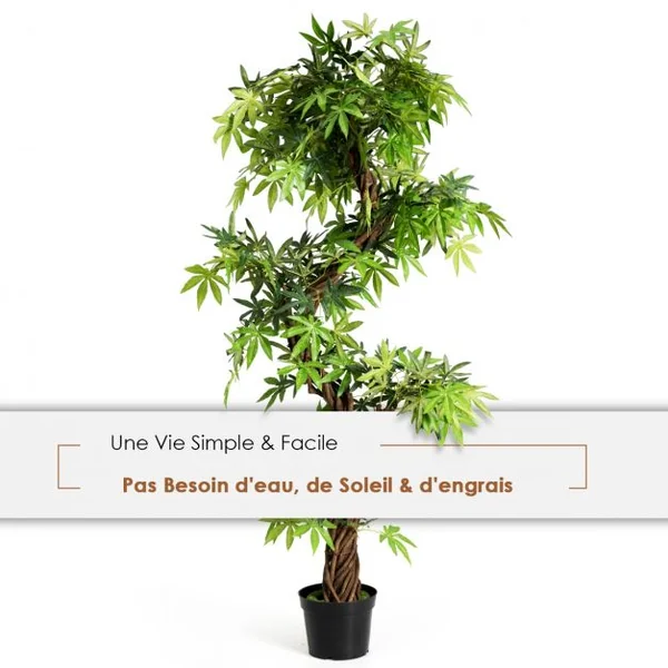 Arbre Artificiel en PVC Plante Artificielle en Pot Rempli de Ciment pour Intérieur ou Extérieur, 19x19x160cm, Vert