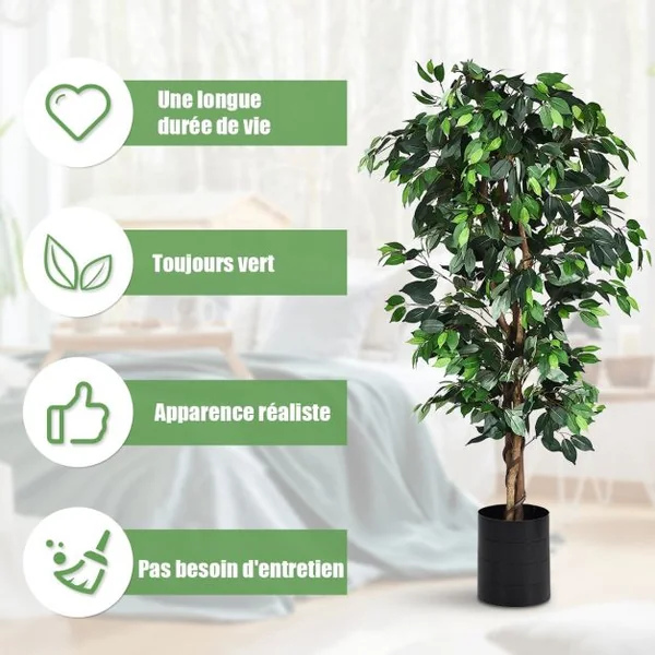 Arbre Artificiel Grand Ficus 180 CM avec Cannes pour Décoration 1008 Feuilles