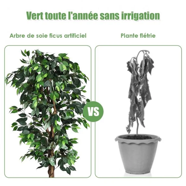 Arbre Artificiel Grand Ficus 180 CM avec Cannes pour Décoration 1008 Feuilles