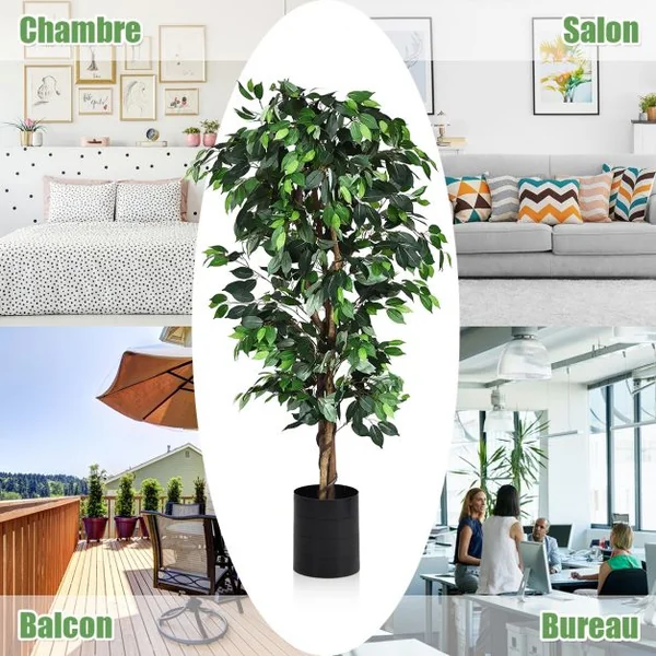 Arbre Artificiel Grand Ficus 180 CM avec Cannes pour Décoration 1008 Feuilles