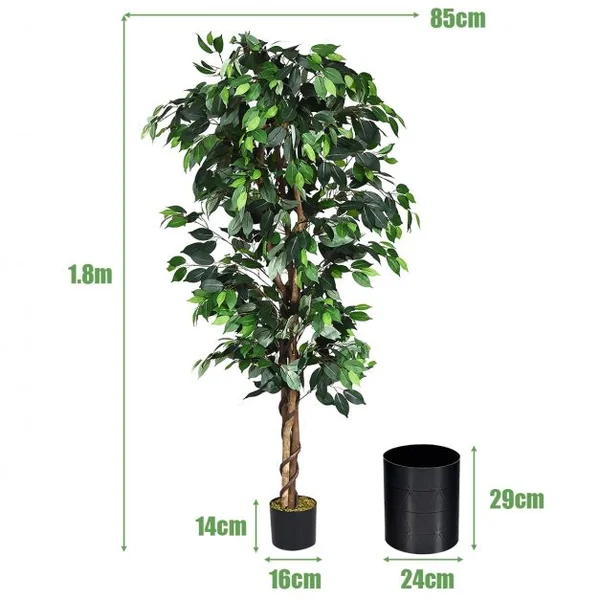 Arbre Artificiel Grand Ficus 180 CM avec Cannes pour Décoration 1008 Feuilles
