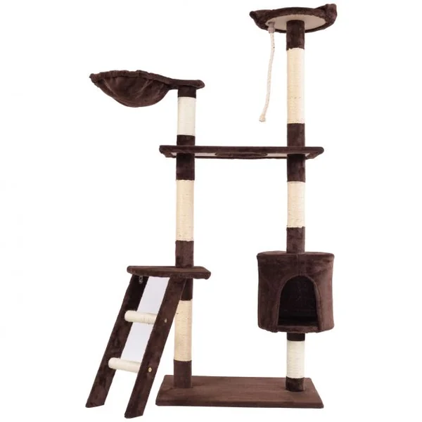 Arbre à Chat 150cm Multi Niveaux Condo Plateforme Griffoir Echelle, MDF, 40 x 60 x 150 cm, Café