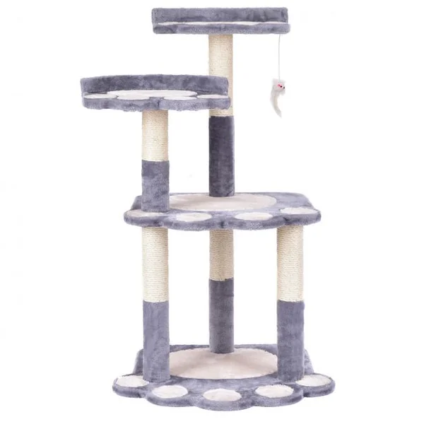 Arbre à Chat 4 niveaux avec Griffoir en sisal/Centre d'Activités avec motif de pattes, 60 x 56 x 100 cm, Gris