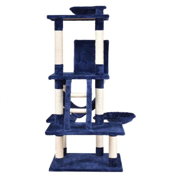 Arbre à Chat 5 niveaux avec Griffoir en sisal/Centre d'Activités/échelle/Hamac/Condo, 60 x 48 x 140 cm, Bleu foncé