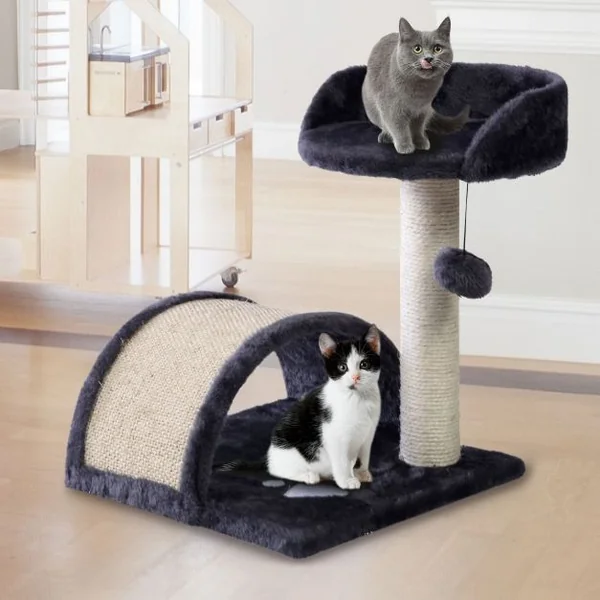 Arbre à Chat avec Griffoir en Sisal Centre d'Activités pour Chat en Panneau d’Aggloméré Flanelle, 36x36x44cm, Beige