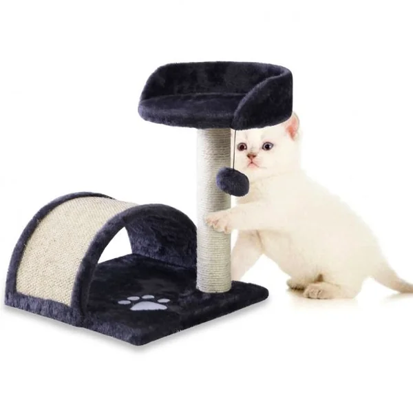 Arbre à Chat avec Griffoir en Sisal Centre d'Activités pour Chat en Panneau d’Aggloméré Flanelle, 36x36x44cm, Beige