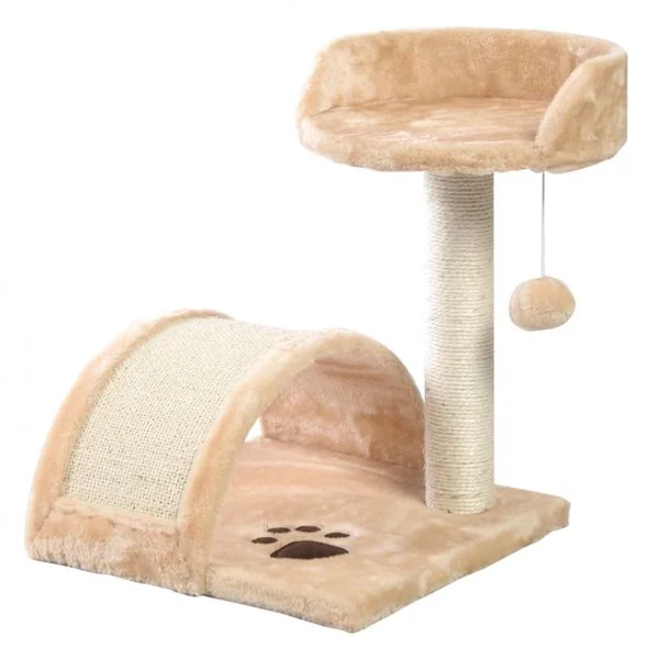 Arbre à Chat avec Griffoir en Sisal Centre d'Activités pour Chat en Panneau d’Aggloméré Flanelle, 36x36x44cm, Beige
