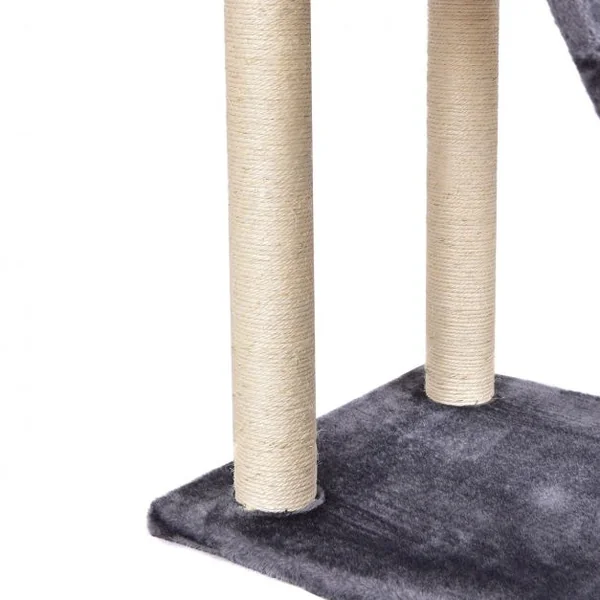 Arbre à chat avec griffoir en sisal Maison de chat 2 niveaux avec entrées et rampe d’accès, 60x45x88cm, Gris