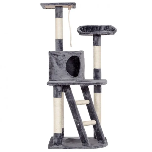 Arbre à Chat avec Griffoir en sisal niche en peluche jouet et échelle 120 cm Grand Centre d’Activité pour Chat Gris