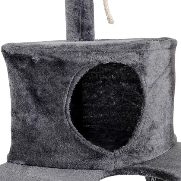 Arbre à Chat avec Griffoir en sisal niche en peluche jouet et échelle 120 cm Grand Centre d’Activité pour Chat Gris