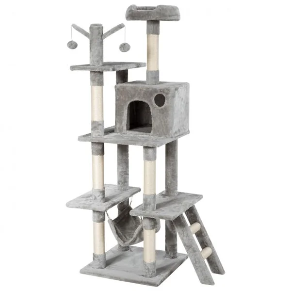 Arbre à Chat avec Multi-Etage Hamac Poteaux à Gratter et Plate pour Grimper s’Exercer et Dormir 87x50x155CM Gris clair