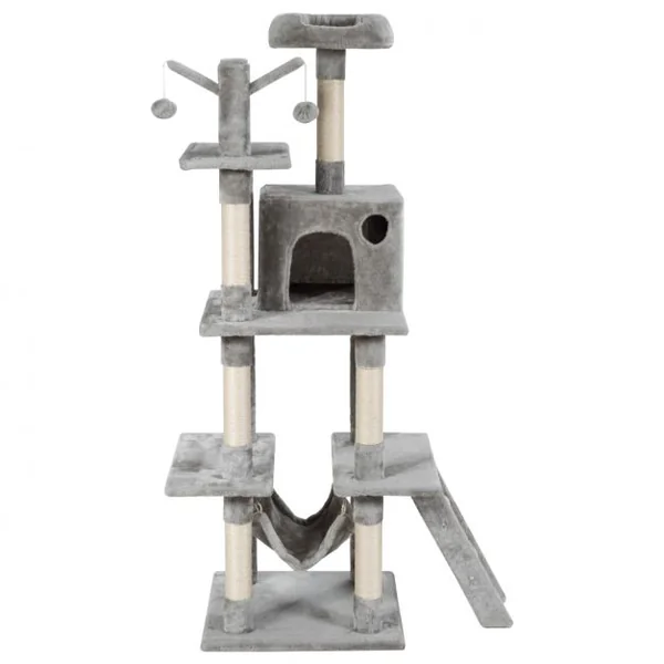 Arbre à Chat avec Multi-Etage Hamac Poteaux à Gratter et Plate pour Grimper s’Exercer et Dormir 87x50x155CM Gris clair