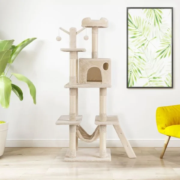 Arbre à Chat avec Multi-Etage Hamac Suspend Poteaux à Gratter et Centre d'Activités 87x50x155CM