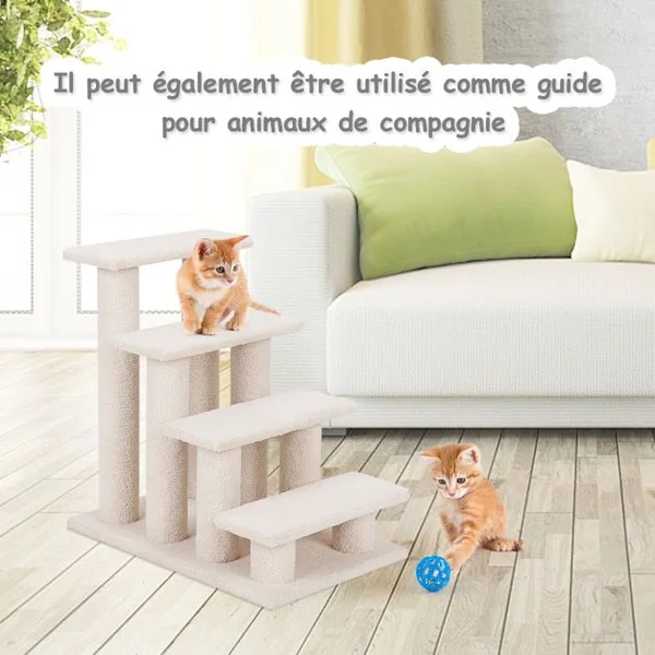 Arbre à chat en escalier à 4 étages Centre d'activités pour chat en Cachemire et MDF 60,5x40x60cm Beige